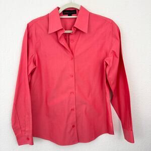 Nina Mclemore Womens Button Front Shirt Size 2 Long Sleeve Classic Office Salmon